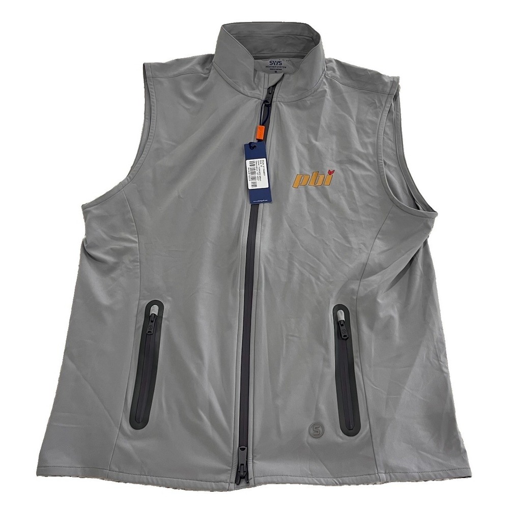 New Stitch Golf SWS Weather System Vest Mens M Gray Full Zip Water Resistant